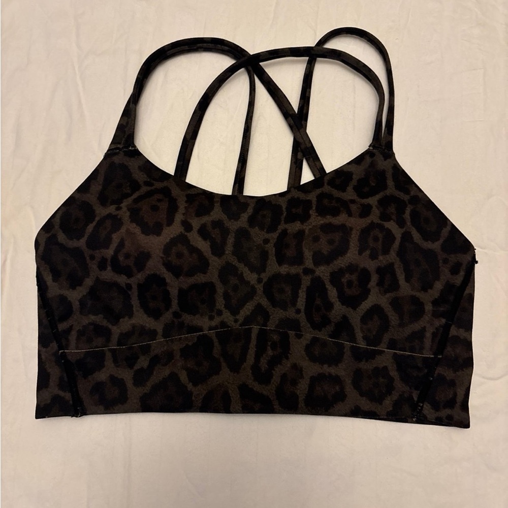 Leopard Print Strappy Sports Bralette - Black/Brown